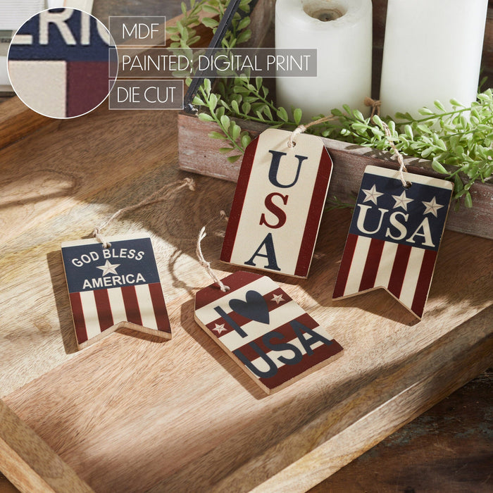 My Country "USA" Tag Ornaments - Set of 4 - Primitive Star Quilt Shop