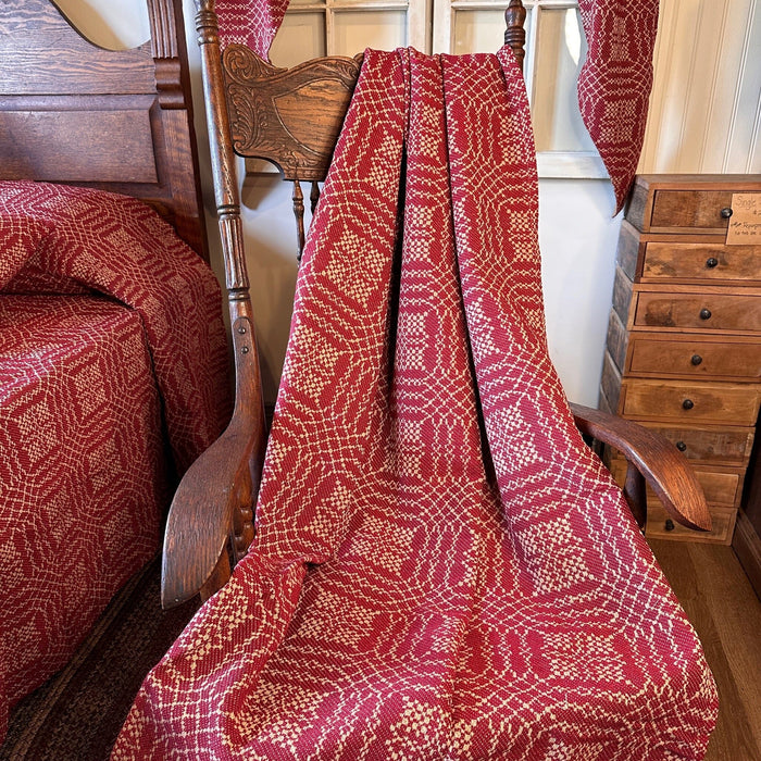 Nantucket Cranberry and Tan Woven Throw - Primitive Star Quilt Shop