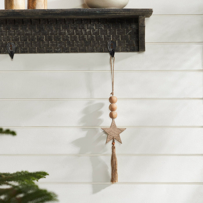Natural Beads & Star Ornament with Tassel - 10x3" - Primitive Star Quilt Shop