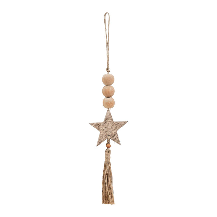 Natural Beads & Star Ornament with Tassel - 10x3" - Primitive Star Quilt Shop