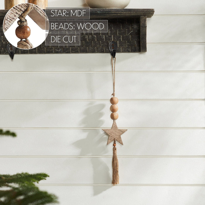 Natural Beads & Star Ornament with Tassel - 10x3" - Primitive Star Quilt Shop