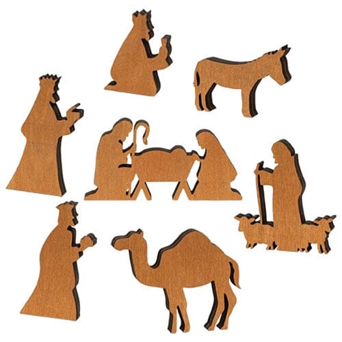 Natural wood Nativity Silhouette - Set of 7 - Primitive Star Quilt Shop