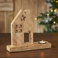 Natural Wooden Saltbox House Tealight Holder - 10.25" - Primitive Star Quilt Shop