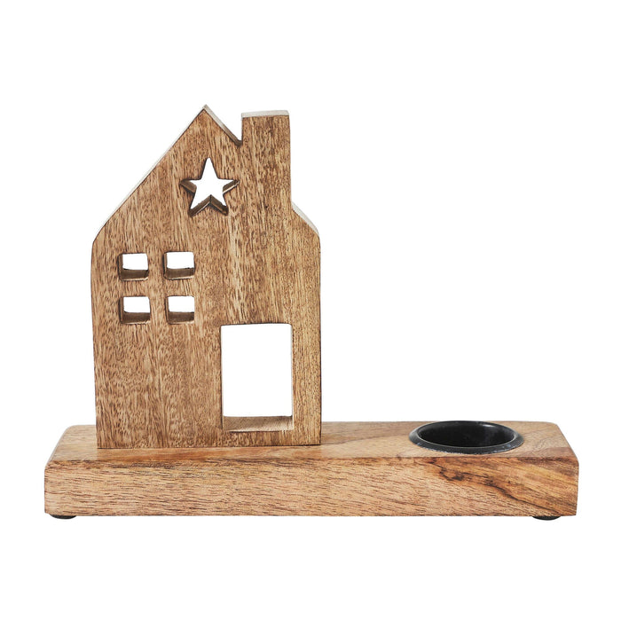 Natural Wooden Saltbox House Tealight Holder - 9" - Primitive Star Quilt Shop