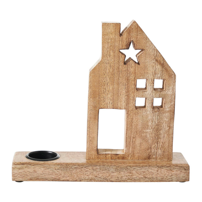 Natural Wooden Saltbox House Tealight Holder - 10.25" - Primitive Star Quilt Shop