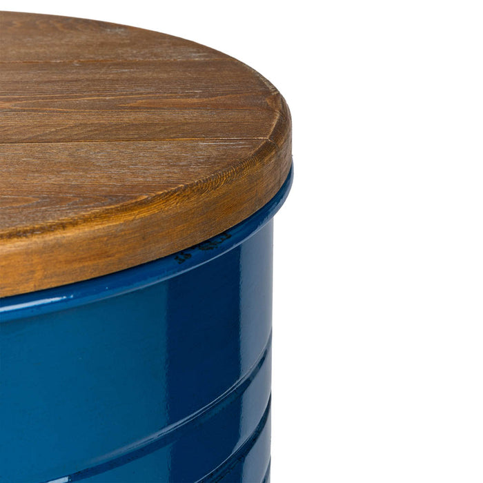 Navy Blue Modern Metal Storage Accent Table or Stool with Solid Wood Lid, Set of 2