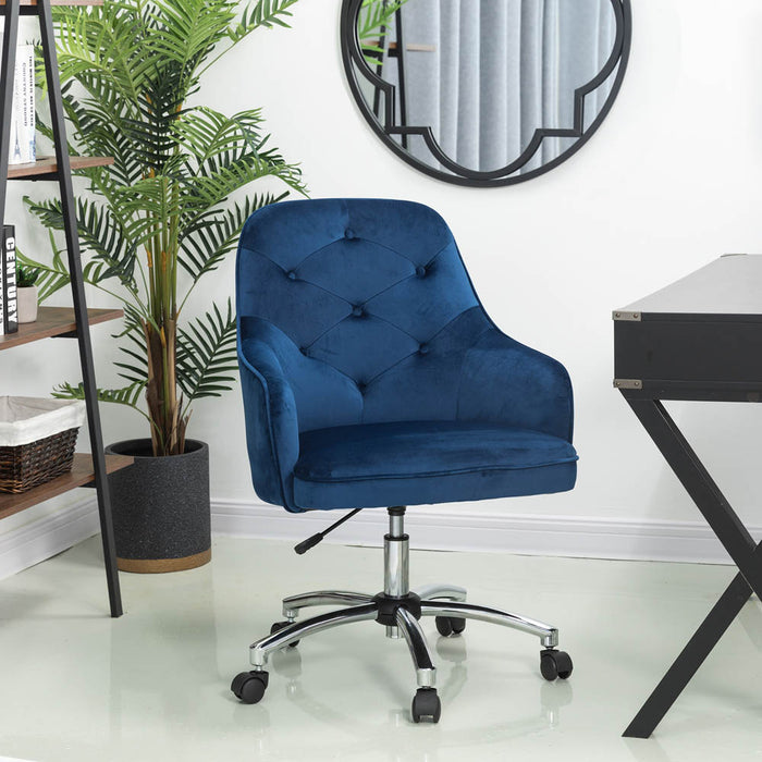 Navy Blue Velvet Gaslift Adjustable Swivel Office Chair/Desk Chair