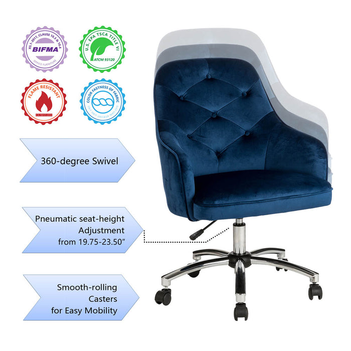 Navy Blue Velvet Gaslift Adjustable Swivel Office Chair/Desk Chair