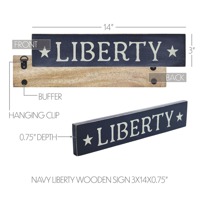 Navy Liberty Wood Sign - 3x14" - Primitive Star Quilt Shop