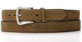 A medium brown distressed Nocona work belt with a nickel tone rounded buckle.