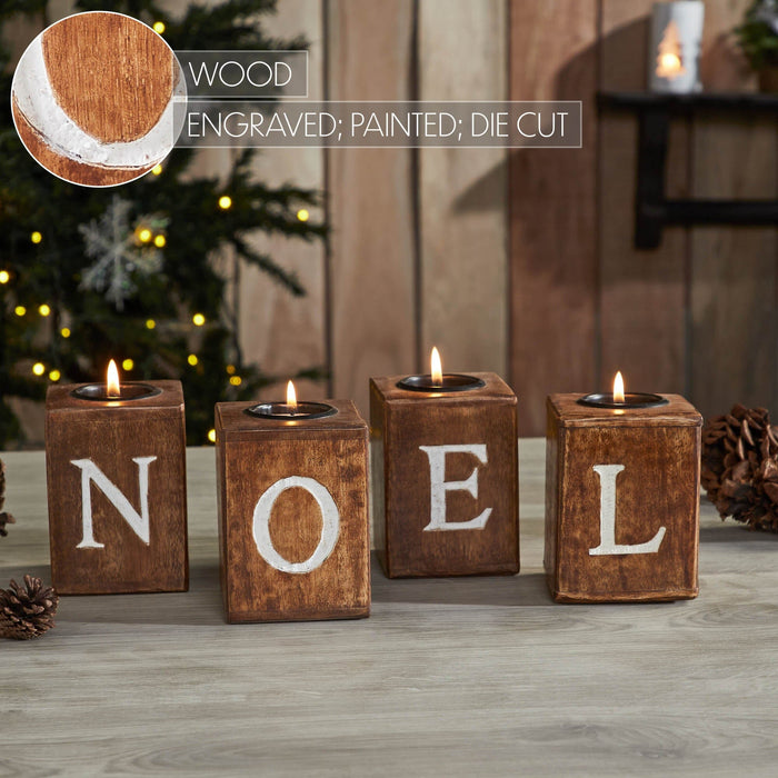 "Noel" Block Tealight Holders - Set of 4 - Primitive Star Quilt Shop