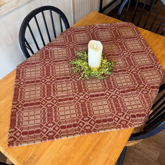 Normandy Colonial Red and Tan Woven Small Table Cloth 34" - Primitive Star Quilt Shop