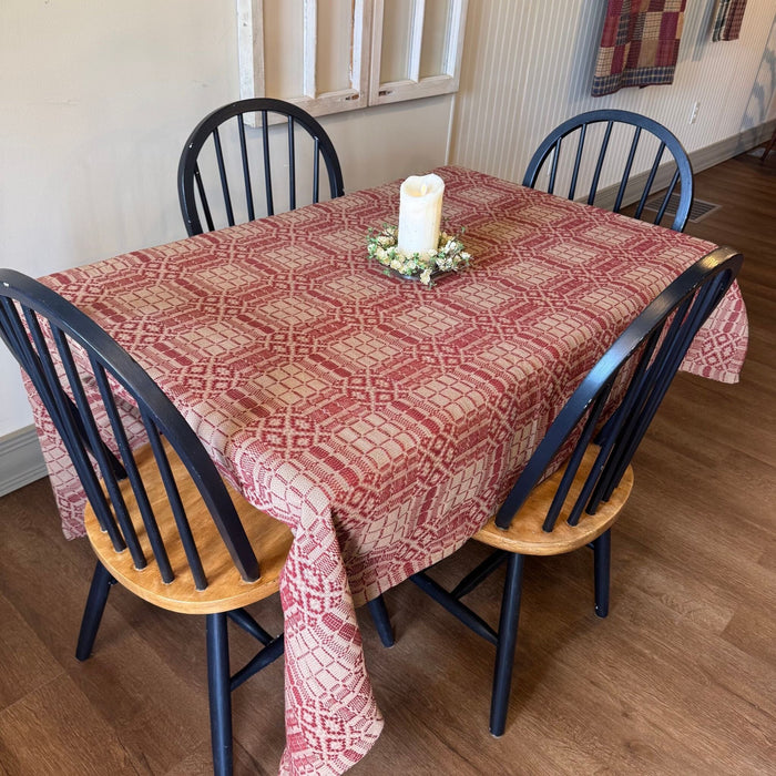 Normandy Colonial Red and Tan Woven Table Cloth 52" - Primitive Star Quilt Shop