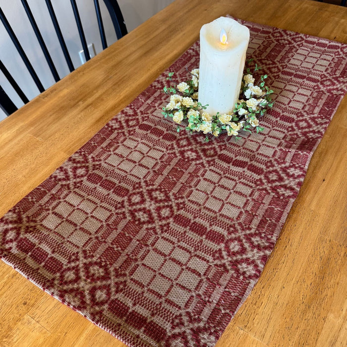 Normandy Colonial Red and Tan Woven Table Runner 32" - Primitive Star Quilt Shop