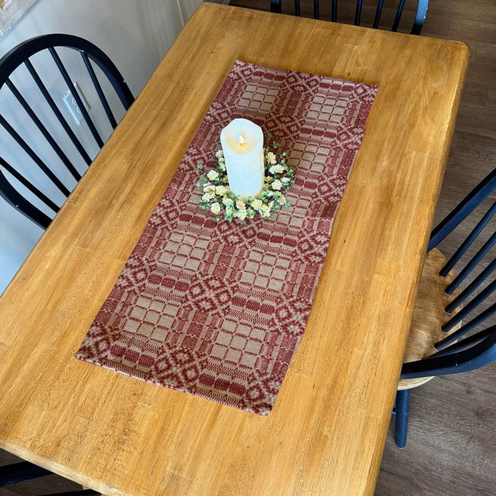 Normandy Colonial Red and Tan Woven Table Runner 32" - Primitive Star Quilt Shop