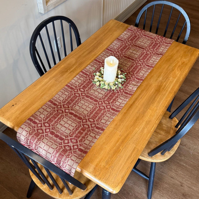 Normandy Colonial Red and Tan Woven Table Runner 56" - Primitive Star Quilt Shop