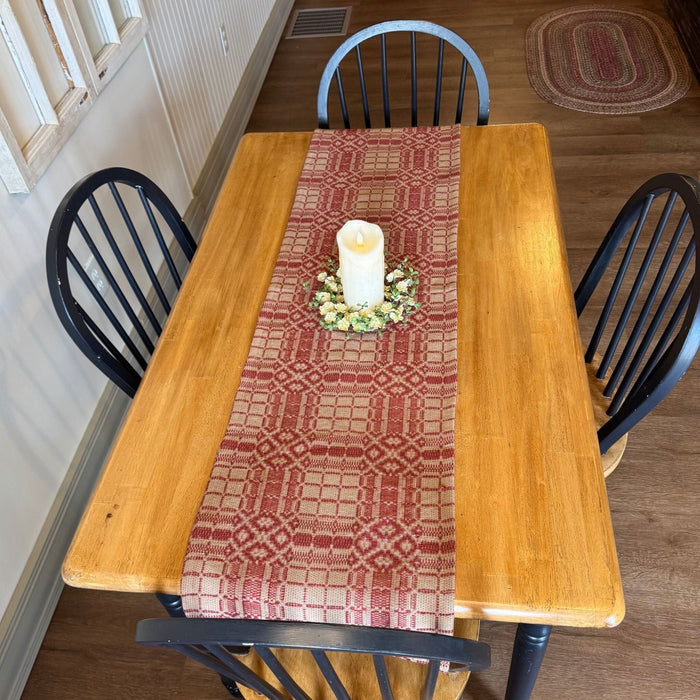 Normandy Colonial Red and Tan Woven Table Runner 56" - Primitive Star Quilt Shop