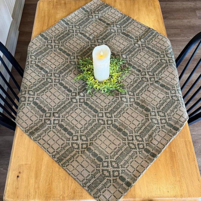 Normandy Green and Tan Woven Small Table Cloth 34" - Primitive Star Quilt Shop