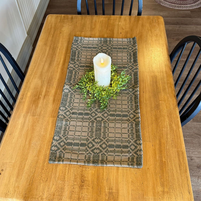 Normandy Green and Tan Woven Table Runner 32" - Primitive Star Quilt Shop