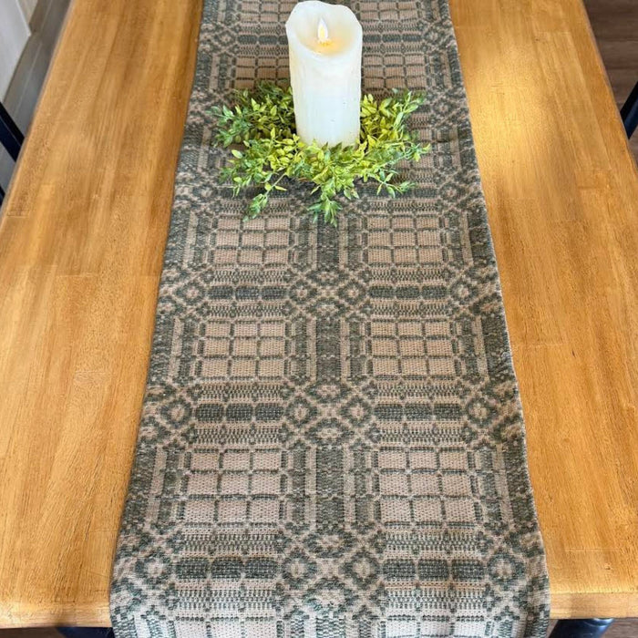 Normandy Green and Tan Woven Table Runner 56" - Primitive Star Quilt Shop
