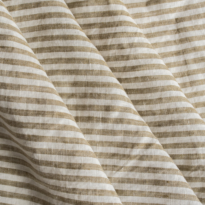 Olive Stripe 100% Linen Fabric with 0.5cm yarn-dyed stripes in olive green and off-white – extra wide, European Flax™ certified