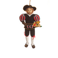 Handmade decoration resembling a person in a black and red costume with white paint brush, a Rubens ornament.