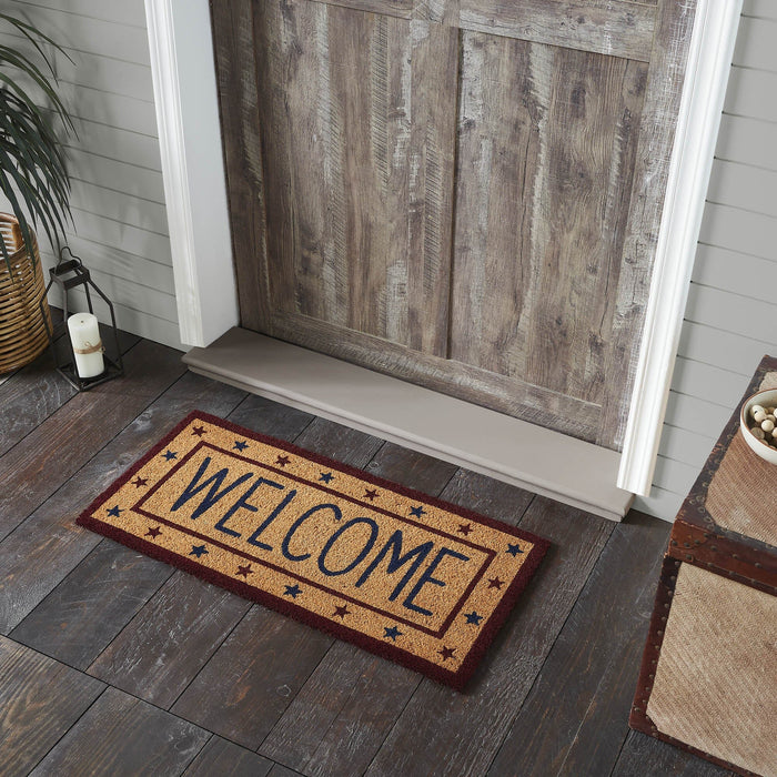 Patriotic Stars "Welcome" Coir Rectangle Rug 17x36" - Primitive Star Quilt Shop
