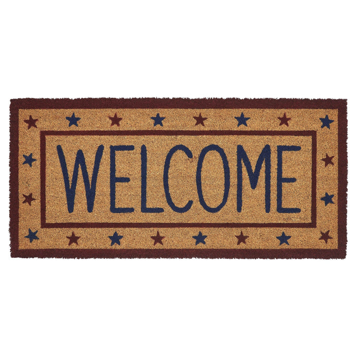 Patriotic Stars "Welcome" Coir Rectangle Rug 17x36" - Primitive Star Quilt Shop