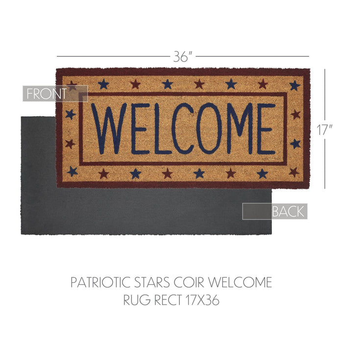 Patriotic Stars "Welcome" Coir Rectangle Rug 17x36" - Primitive Star Quilt Shop