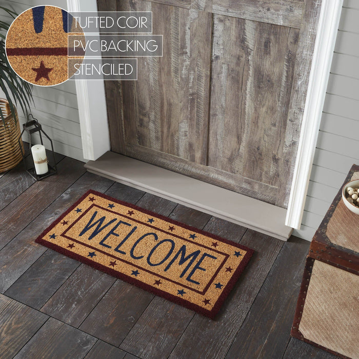 Patriotic Stars "Welcome" Coir Rectangle Rug 17x36" - Primitive Star Quilt Shop