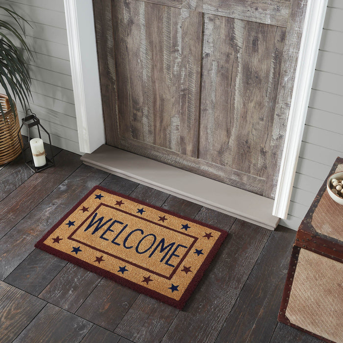 Patriotic Stars "Welcome" Coir Rectangle Rug 20x30" - Primitive Star Quilt Shop
