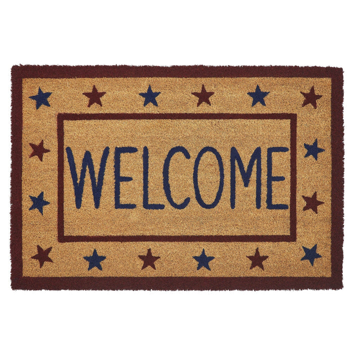 Patriotic Stars "Welcome" Coir Rectangle Rug 20x30" - Primitive Star Quilt Shop