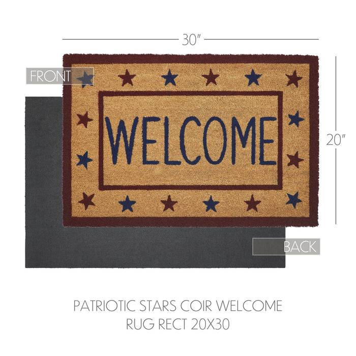 Patriotic Stars "Welcome" Coir Rectangle Rug 20x30" - Primitive Star Quilt Shop