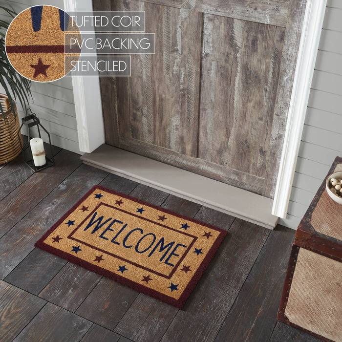 Patriotic Stars "Welcome" Coir Rectangle Rug 20x30" - Primitive Star Quilt Shop