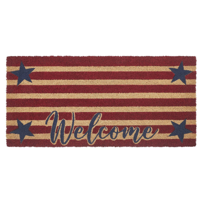 Patriotic Stripes "Welcome" Coir Rectangle Rug 17x36" - Primitive Star Quilt Shop