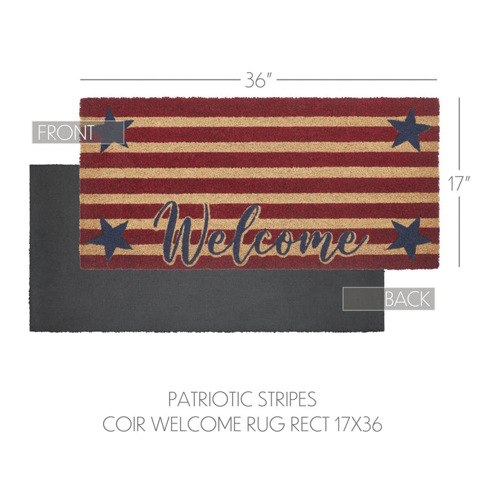Patriotic Stripes "Welcome" Coir Rectangle Rug 17x36" - Primitive Star Quilt Shop