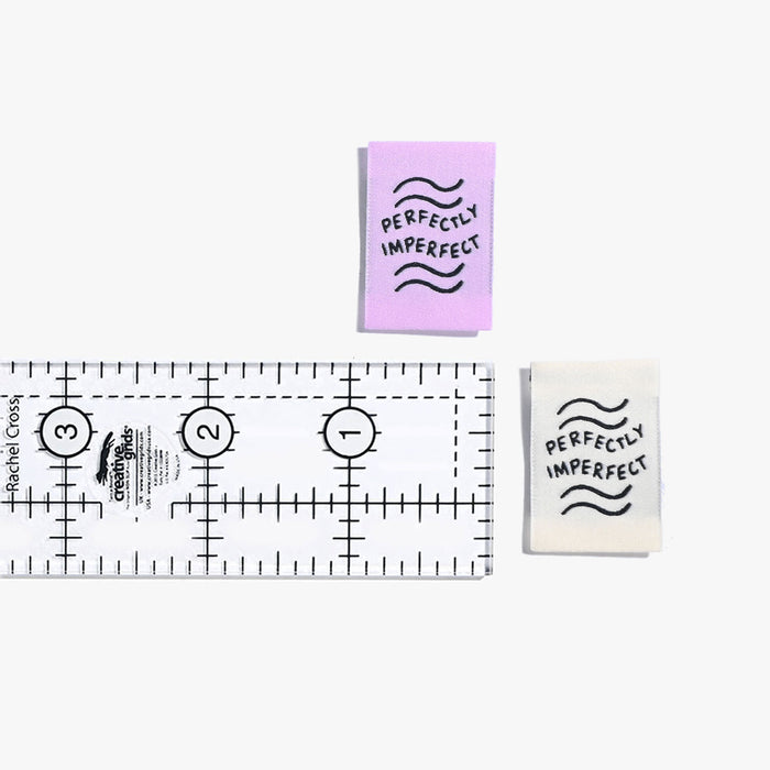 Perfectly Imperfect woven KATM sewing labels for handmade clothes and DIY sewing projects