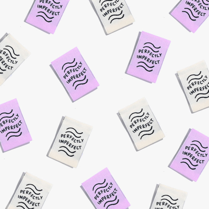 Perfectly Imperfect woven KATM sewing labels for handmade clothes and DIY sewing projects