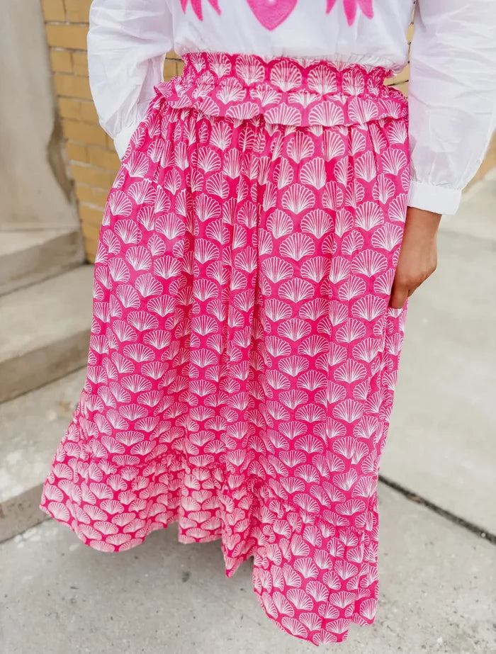 Pink Shell Ruffle Maxi Skirt