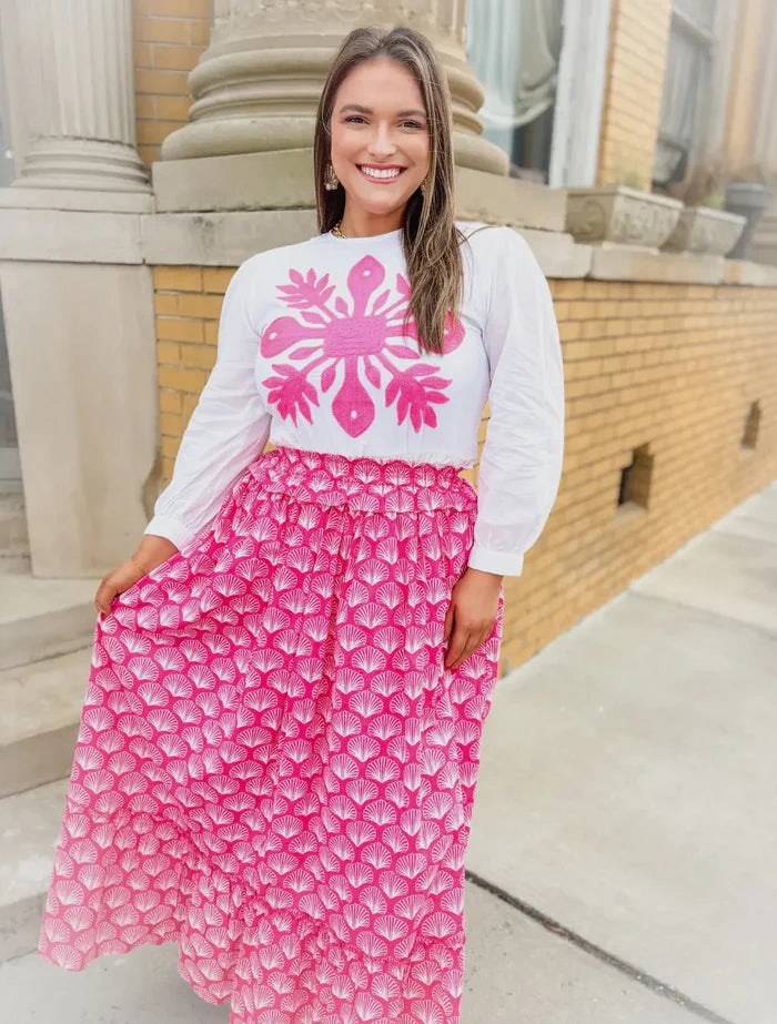Pink Shell Ruffle Maxi Skirt