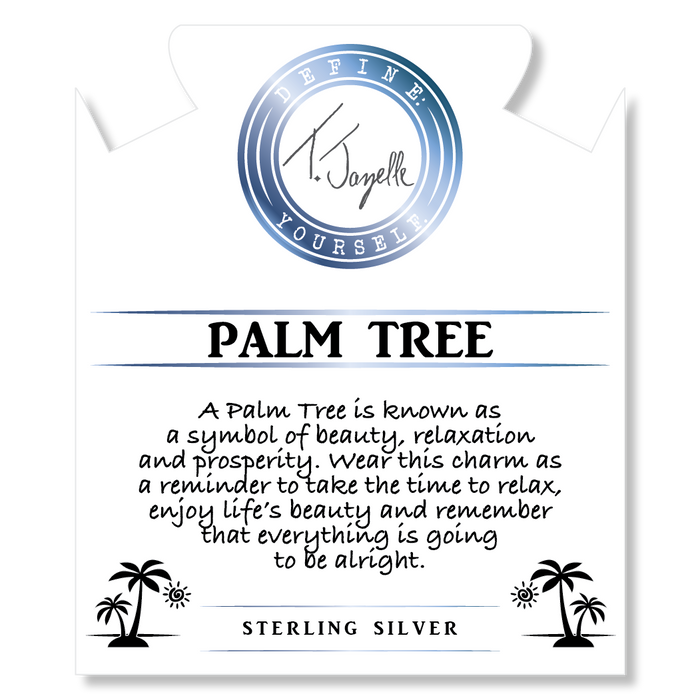 Pink Tourmaline Stone Bracelet with Palm Tree Sterling Silver Charm