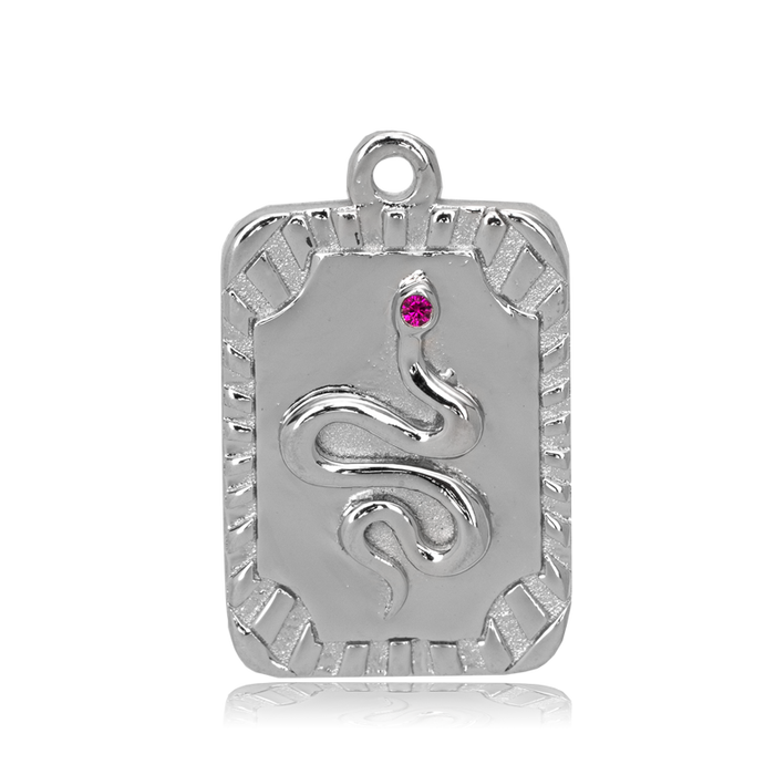 Pink Tourmaline Stone Bracelet with Snake Sterling Silver Charm
