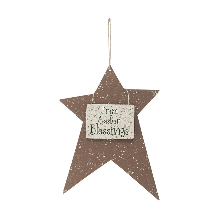 "Prim Easter Blessings" Brown Metal Star 9.75x7.3" - Primitive Star Quilt Shop