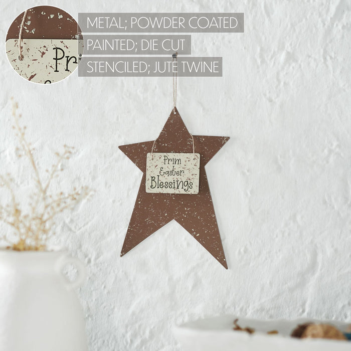 "Prim Easter Blessings" Brown Metal Star 9.75x7.3" - Primitive Star Quilt Shop