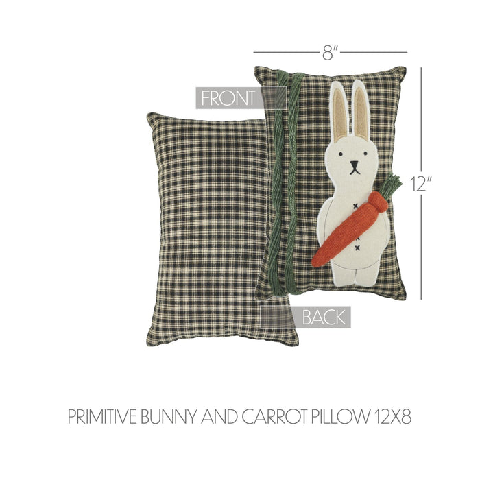 Primitive Bunny with Carrot Pillow 12x8" - Primitive Star Quilt Shop