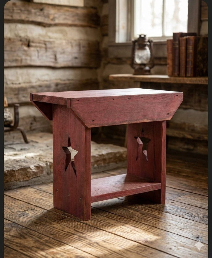 Primitive Star Wood Bench with Color Options Cranberry- Primitive Star Quilt Shop