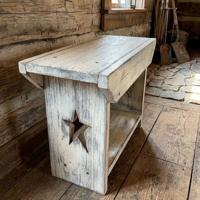 Primitive Star Wood Bench with Color Options Buttermilk- Primitive Star Quilt Shop