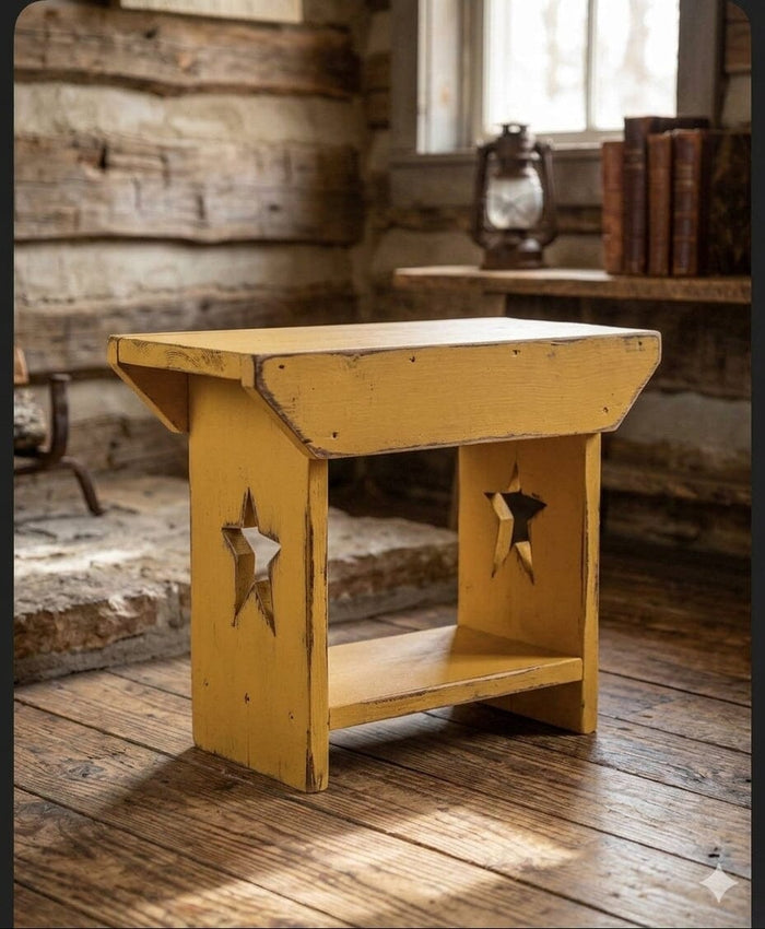 Primitive Star Wood Bench with Color Options Goldenrod Yellow- Primitive Star Quilt Shop