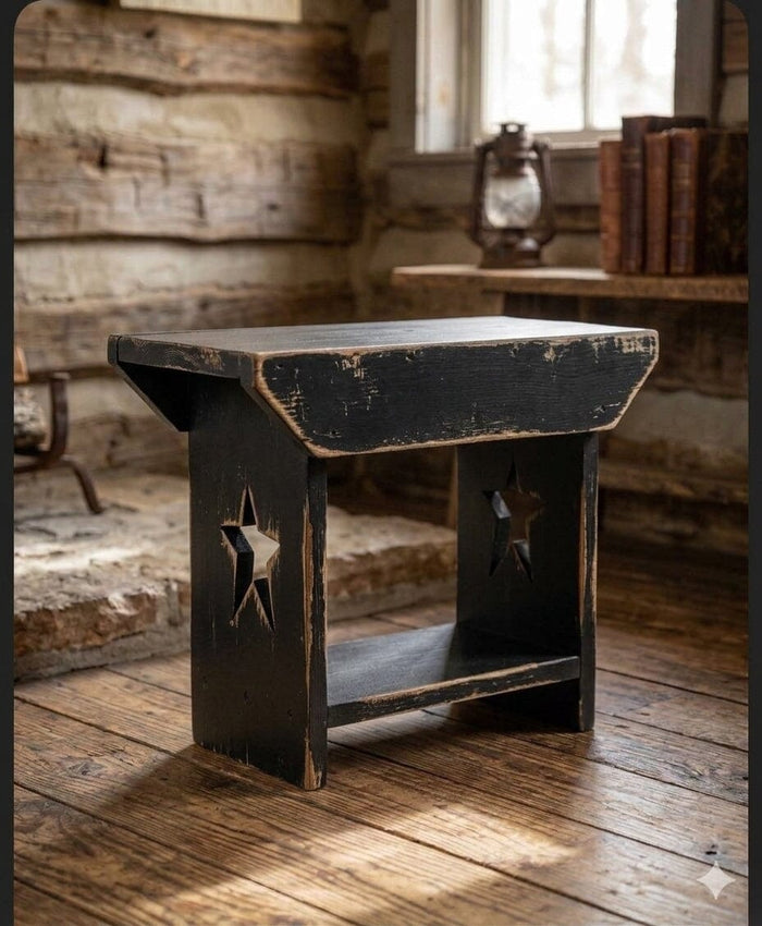 Primitive Star Wood Bench with Color Options Black- Primitive Star Quilt Shop