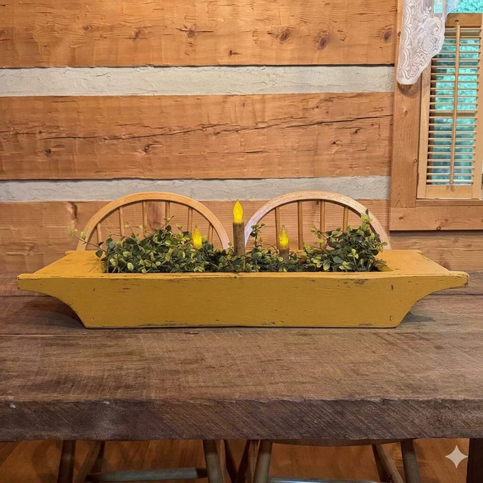 Primitive Wood Centerpiece Trough - Large with Color Options Goldenrod Yellow- Primitive Star Quilt Shop